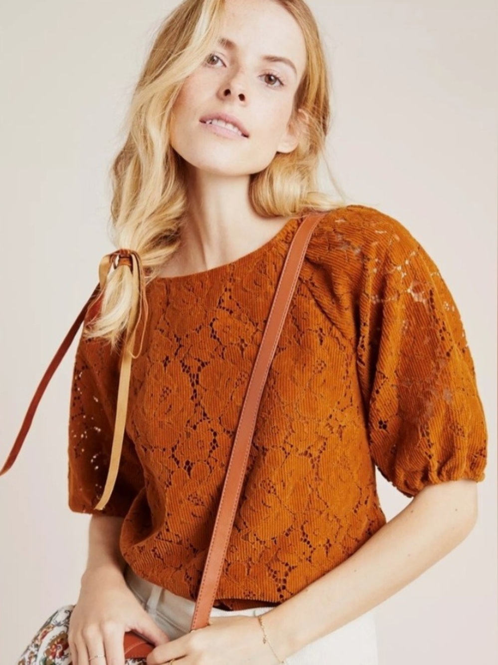 📌 Anthropologie Dolan Left Coast Norah Floral Corduroy Blouse in Camel